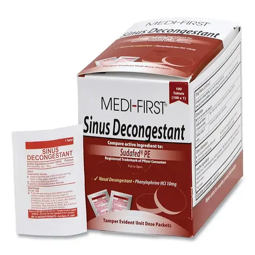 MEDI-FIRST 80933 Sinus Decongestant, Unflavored