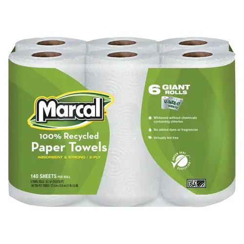 MARCAL PAPER 6181CT 100% Recycled Roll Towels, 5 1/2 x 11, 140/Roll White - pack of 24
