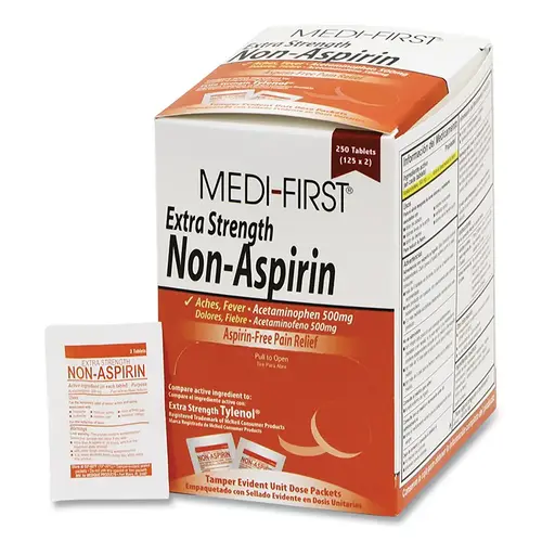 MEDI-FIRST 80448 Extra Strength Non-Aspirin Pain Reliever, Unflavored, Acetaminophen