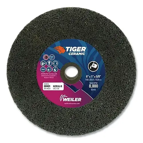 Tiger 68401 Tiger  Snagging Wheel, 6 in dia x 1 in Thick x 5/8 in Arbor, 16 Grit, Zirconia Alumina, Type 1, 5 EA/BX Brown - pack of 5