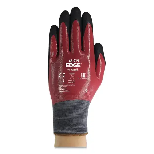 EDGE 48-919-070 48-919 Double Layer Nitrile-Coated Gloves, Size 7, Black/Red