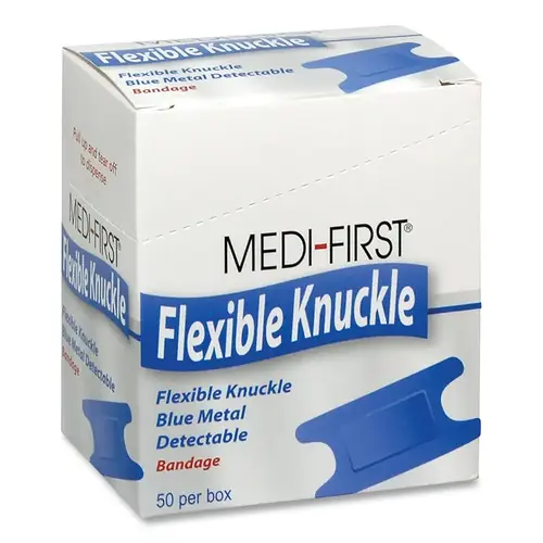 MEDI-FIRST 65250 Blue Metal Detectable Bandage, 1-3/4 in W, 3 in L, Knuckle, Fabric