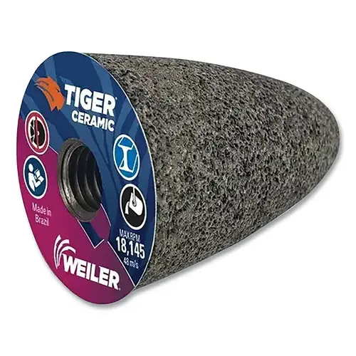 Tiger 68403 Tiger  Grinding Cone, 2 in dia x 3 in Thick x 5/8 in-11 Arbor, 20 Grit, Ceramic Alumina, Type 16, 12 EA/BX Brown - pack of 12