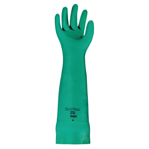 AlphaTec Solvex 3718510 37-185 Nitrile Gloves, Gauntlet Cuff, Unlined, Size 10, Green, 22 mil - pack of 12