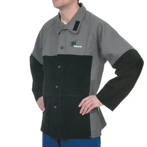 WELDAS 384350XXXL Welding Jacket, 3X-Large, Flame Retardant Cotton, Black/Gray
