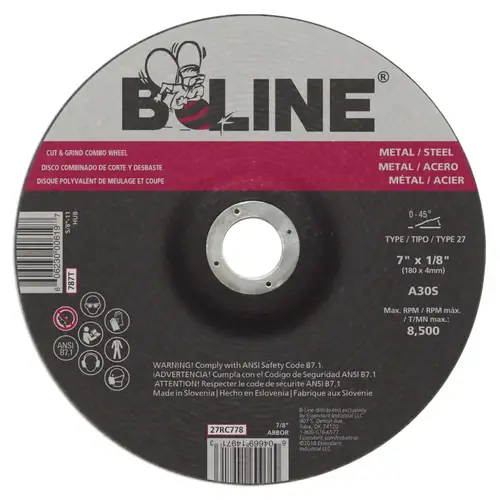 B-LINE ABRASIVES 787T Depressed Center Combo Wheel, 7 in dia, 1/8 in ...