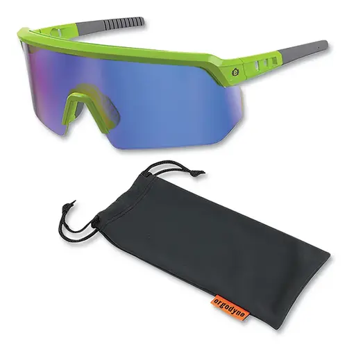 SKULLERZ 55018 Skullerz  AEGIR Safety Glasses/Sunglasses, Blue Mirror Polycarbonate Lens, Fog-Off+  Coating, Lime Frame - pack of 12