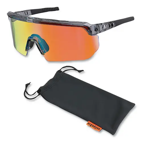 SKULLERZ 55014 Skullerz  AEGIR Safety Glasses/Sunglasses, Orange Mirror Polycarbonate Lens, Fog-Off+  Coating, Clear Smoke Frame - pack of 12