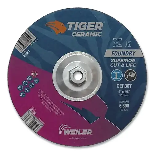 Tiger 68391 Tiger  Grinding Wheel, Combo, 9 in dia x 1/8 in Thick x 5/8 in-11 Arbor, 30 Grit, Ceramic Alumina, Type 27, 10 EA/BX Brown - pack of 10