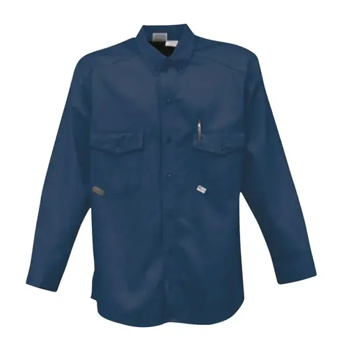 Stanco US7412NB-XL Button-Up Shirts, X-Large, Tan/Navy Blue