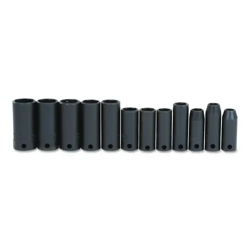 Torqueplus 12 Piece Metric Thin Wall Deep Impact Socket Sets, 3/8 in, 6 Point