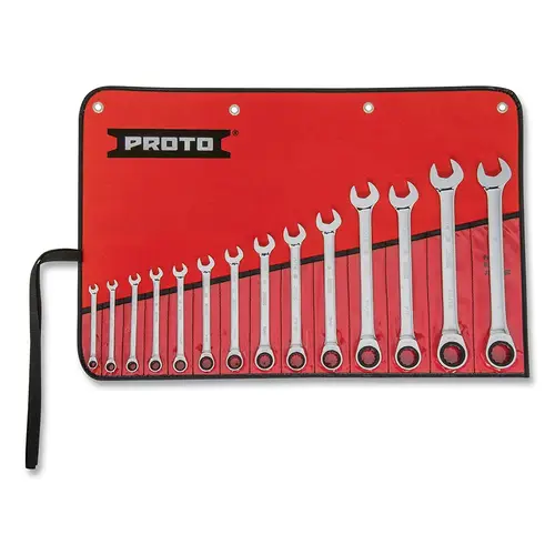 Reversible Combination Ratcheting Wrench Set, 14-Pc, Chrome, 1/4 in to 1 in