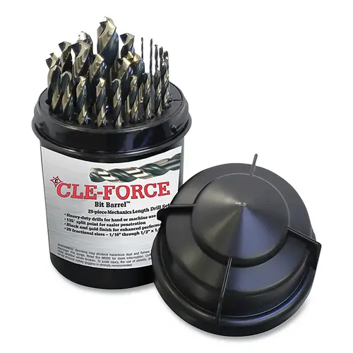 Cle-Force C69384 Bit Barrel  1620 Black and Gold Mechanics Length Drill Set, 29 Pc, 1/16 in to 1/2 in x 1/64 in