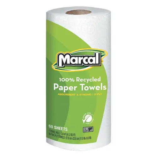 MARCAL PAPER 6709 100% Recycled Roll Towels, 9 x 11, 60 Sheets White - pack of 15