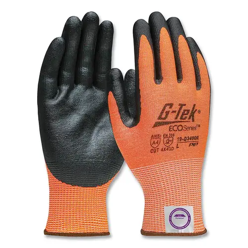 G-TEK 19D340OR/L ECO Series , D340OR, Dyneema  Diamond Blended 2.0, Nitrile Coated Foam Grip, Large, Hi-Vis Orange - pack of 12