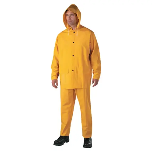 Anchor Industries 90004XL 3-Pc Rainsuit, Jacket/Hood/Overalls, 0.35 mm, PVC Over Polyester, Yellow, 4X-Large
