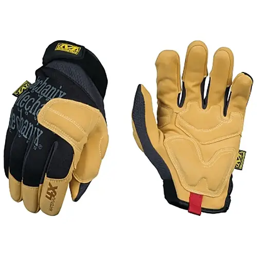 Material4X  Padded Palm Glove, Synthetic Leather, Black/Tan, Large Pair