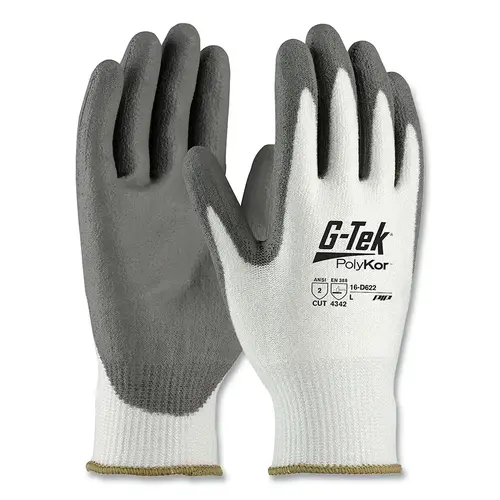 G-TEK 16-D622/L PolyKor Seamless Knit Coated Gloves, Polyurethane Smooth Grip, Large, White/Gray
