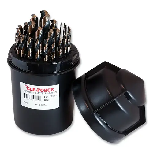Cle-Force C69385 Bit Barrel  1607 Black and Gold Jobber Length Drill Set, 29 Pc, 1/16 in to 1/2 in x 1/64 in