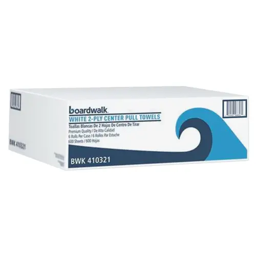 BOARDWALK 410321 Center-Pull Roll Towels, 2-Ply, 8.9"W, 600/Roll White - pack of 6