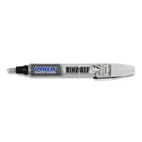 Dykem 44709 RINZ OFF  Water Removable Temporary Marker, White, Broad Threaded Cap - pack of 12