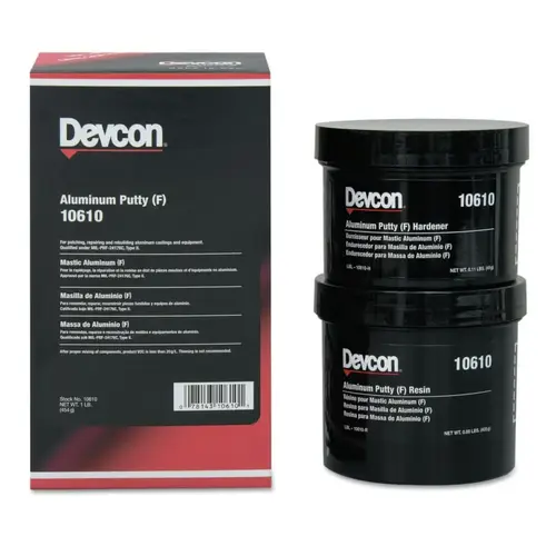 Devcon 10610 Aluminum Putty (F) Kit, 1 lb, Tub, Includes Hardener and Resin