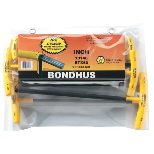 Bondhus 13146 Balldriver T-Handle Hex Key Sets, Hex Ball Tip, Inch
