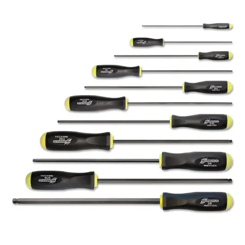 Bondhus 10737 Balldriver Long Hex Screwdriver Sets, Hex Ball, 11 Piece, 5/64 - 3/8 in