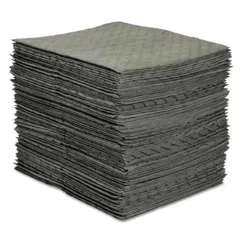 MRO Plus  Absorbent, Absorbs 26 gal, 15 in W x 19 in L, Heavy Weight, Perforated, 3-Ply, Pad Gray - pack of 100