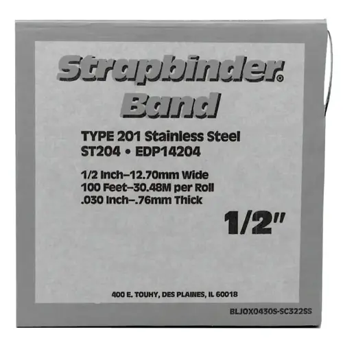 STRAPBINDER ST205 Bands, 5/8 in x 100 ft, 0.03 in Stainless Steel 201