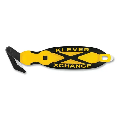 KLEVER KCJXC30Y XChange Safety Cutter, Wide Head, 7 in L, Straight Blade, Steel, Plastic Handle, Yellow - pack of 12