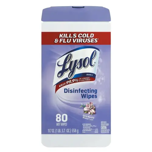 LYSOL 89347CT Disinfecting Wipe, 7 x 8, Early Morning Breeze, 80/Canister White