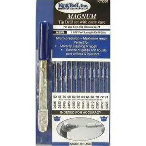KING TOOL KTD01 MAGNUM Tip Drill Set, Size 52 to 74, Includes 12 Even Number Drills/Indexed Carry Case/Pin Vise with Pocket Clip