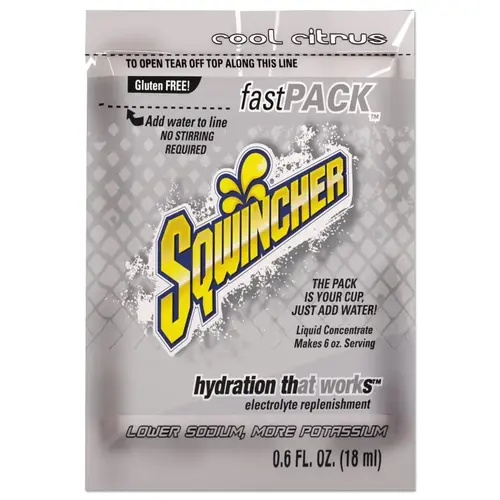 Sqwincher 159015310 Fast Pack  Drink Mix, Cool Citrus, 0.6 fl oz, Pack, Yields 6 oz