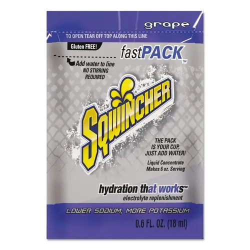 Sqwincher 159015302 Fast Pack  Drink Mix, Grape, 0.6 fl oz, Pack, Yields 6 oz