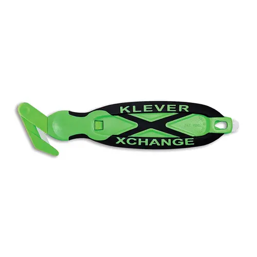 KLEVER KCJXC30X Kleen  XChange Antimicrobial Safety Cutter, 7 in L, Straight Blade, Steel, Plastic Handle, Green - pack of 12