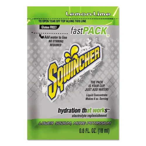 Sqwincher 159015308 Fast Pack  Drink Mix, Lemon-Lime, 0.6 fl oz, Pack, Yields 6 oz