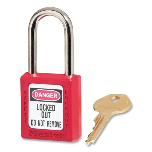 Zenex  Thermoplastic Safety Lockout Padlock, 410, 1-1/2 W x 1-3/4 H Body, 1-1/2 in H Shackle, KD, Red - pack of 6