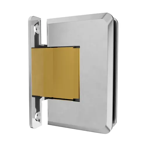 Brixwell H-PGTWA-FP-CB Adjustable Premier Series Glass To Wall Mount Shower Door Hinge With "H" Back Plate Polished Chrome W/Brass Accents