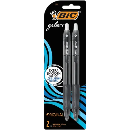 BIC RLCP21-BLK Velocity Gel Medium Point Black Retractable Pen - pack of 2