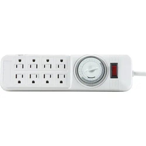 8-Outlet White Power Strip with Timer & 4 Ft. Cord