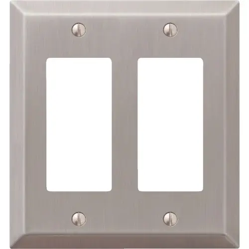 Amerelle 163RRBN 2-Gang Stamped Steel Rocker Decorator Wall Plate, Brushed Nickel