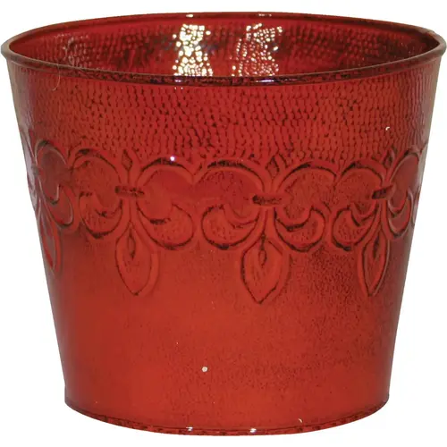 Robert Allen MPT01889 Fleur De Lis 6 In. Metal Cayenne Red Planter