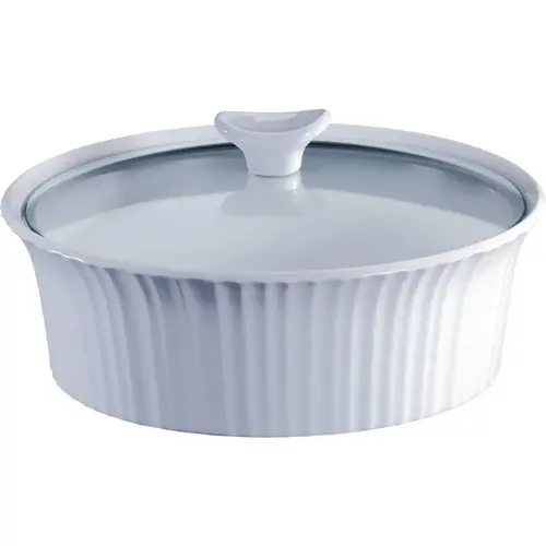Corningware 1105930 2-1/2 Qt. Stoneware French White Round Covered Casserole Dish