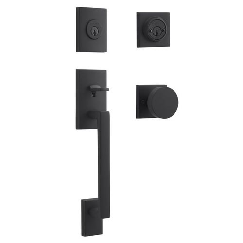 Baldwin Reserve DCLAJXCONCSR190 Double Cylinder La Jolla Handleset with Contemporary Lever and Contemporary Square Rose with 6AL Latch and Dual Strike Satin Black Finish