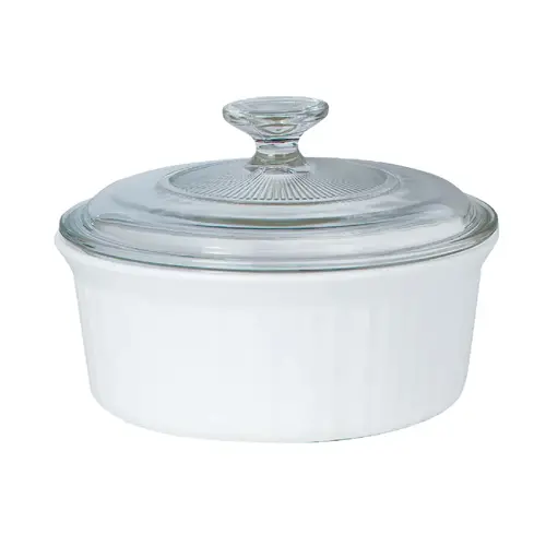 Corningware 1105932 1-1/2 Qt. Stoneware French White Round Covered Casserole Dish