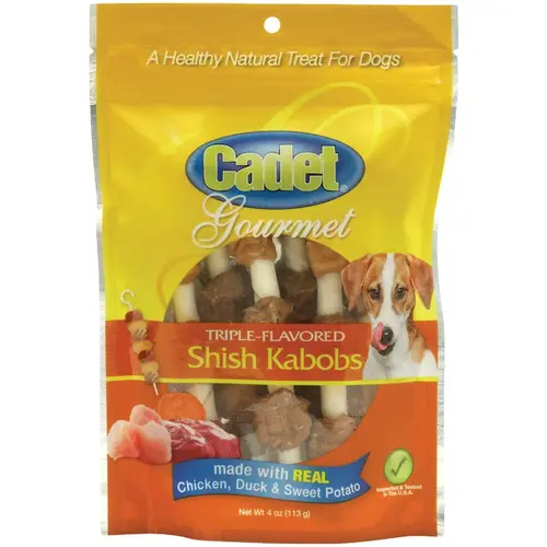 Cadet C01361 5 In. Gourmet Beef Hide Shish Kabob Dog Treats, 4 Oz.