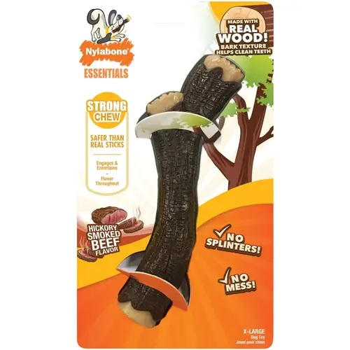 Nylabone NBS405W Hickory Smoked Beef Flavor Strong Chew Real Wood XL Dog Stick Toy Brown