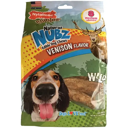 Nylabone NAN803M08W Nubz Wild Antler Natural Long Lasting Edible Vension Flavor Medium Dog Chews - pack of 8