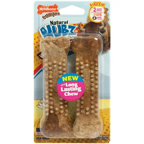 Nylabone NEN303TPW Nubz Wild Natural Long Lasting Edible Bison Flavor XL Jumbo Dog Chews - pack of 2